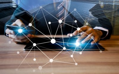 business person using digital devices. Internet of Things. Information Communication Technology. mixed media.