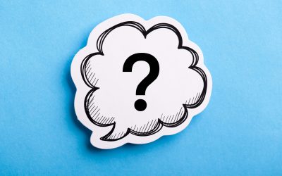 Question Mark speech bubble isolated on blue background.