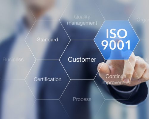 ISO 9001 standard for quality management of organizations with an auditor or manager in background